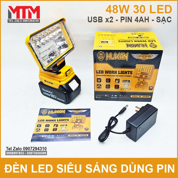 Đèn led siêu sáng dùng pin phổ thông Makita M21 VF 18V 21V 48W Hukan HK-LB4IN48 26 Den Led Sieu Sang 21V 48W Pin Hukan HK LB4in48 Pin 4ah Sac