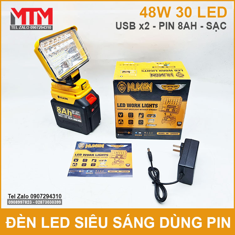 Đèn led siêu sáng dùng pin phổ thông Makita M21 VF 18V 21V 48W Hukan HK-LB4IN48 28 Den Led Sieu Sang 21V 48W Pin Hukan HK LB4in48 Pin 8ah Sac